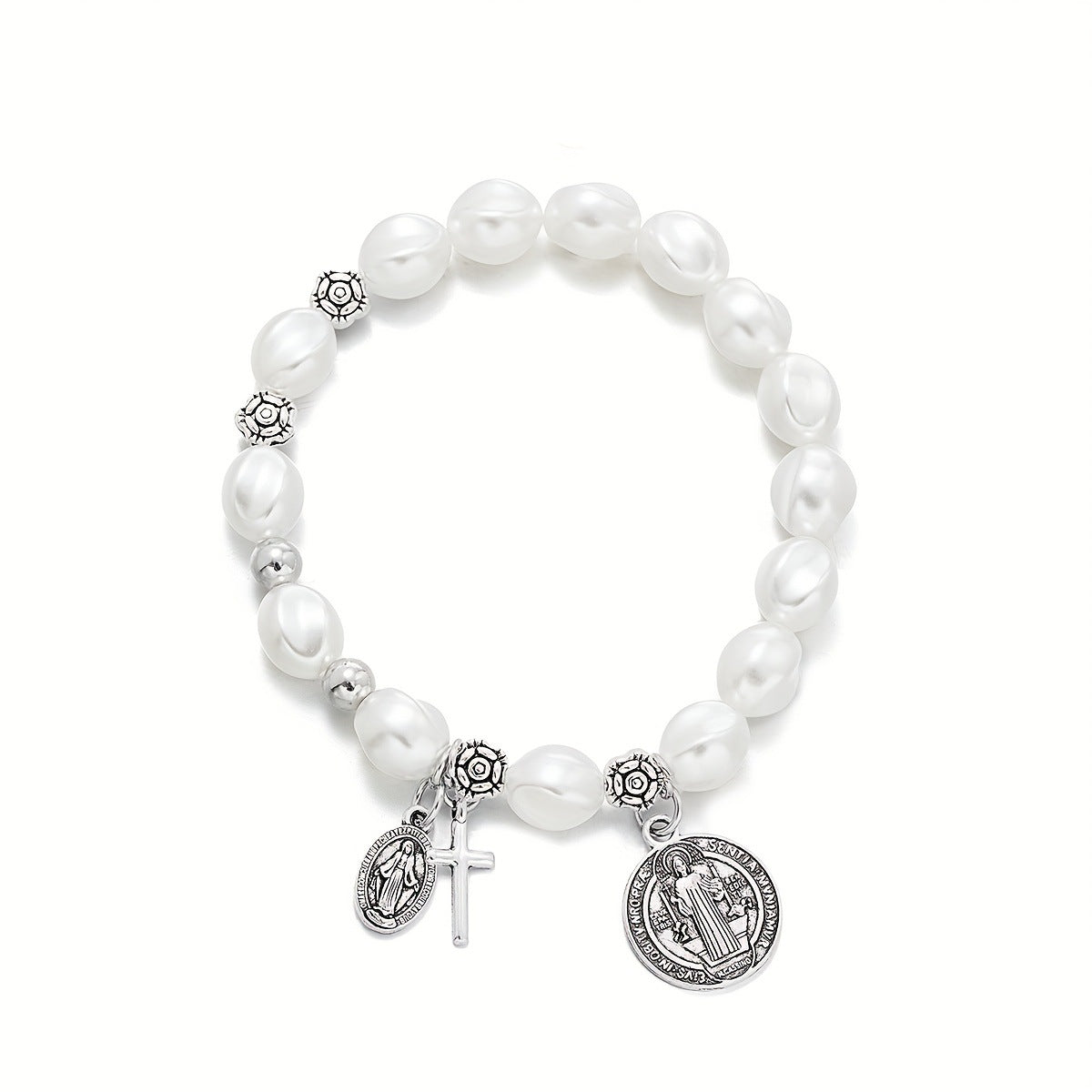 Pearl Cross Pendant Elastic Bracelet