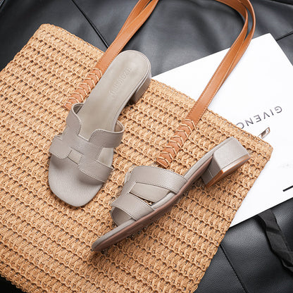 Wear chunk-heeled sandals on the outside