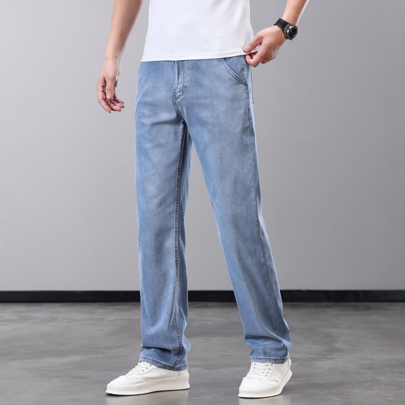Mens Tencel Ultra Thin Loose Straight Jeans