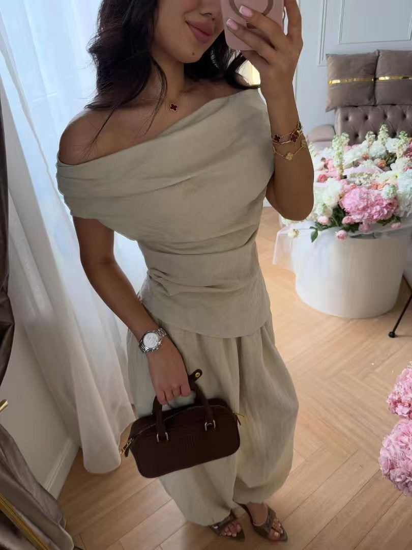 Womens Off-Shoulder Top and Lantern Pants Set
