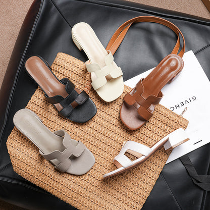 Wear chunk-heeled sandals on the outside