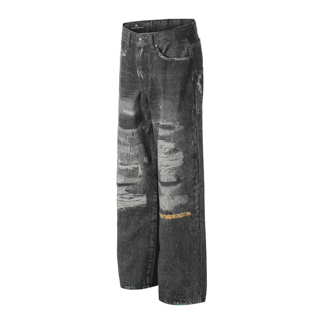 Mens Loose Fit Straight Leg Denim Jeans